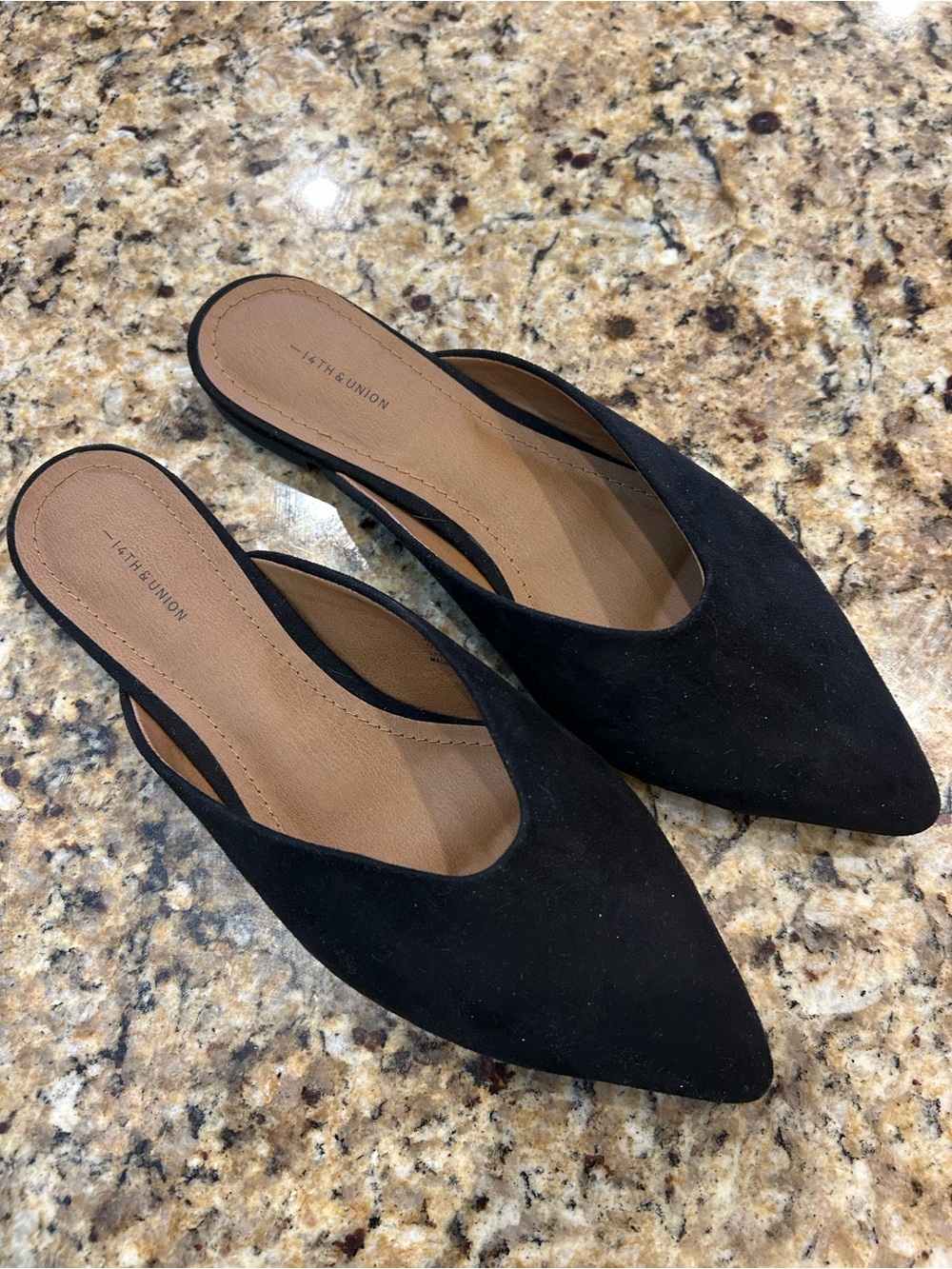 14th & Union Black Pointed Toe Slip-On Mules